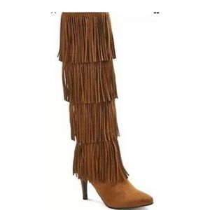 NEW! PlumeTonya Tall Fringe Boots - Cognac (Brown